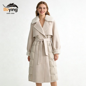 Женская зимняя удлиненная приталенная куртка Boying с двубортной застежкой, пуховик с воротником из акрилового искусственного меха соболя, теплая верхняя одежда с панелями из пушистого меха, ODM - Product Image 1