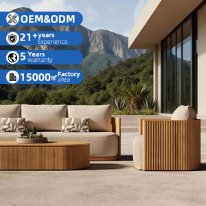 طقم أريكة حديث للحدائق، أرائك فاخرة للفنادق في الهواء الطلق، أريكة خشبية على شكل حرف L، أثاث خارجي من خشب الساج، مقاوم للماء وأشعة الشمس - Product Image 1