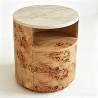 Table d'appoint cylindrique en bois avec 2 tiroirs de rangement 2