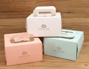 Logo personalizzato di alta qualità e dimensioni scatola di imballaggio per torte in carta colorata con manico e finestra trasparente