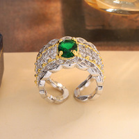 Nouvel ensemble de bagues ouvertes en zircon vert plaqué or 18 carats de haute qualité, sertissage hexagonal brillant, pour fiançailles féminines