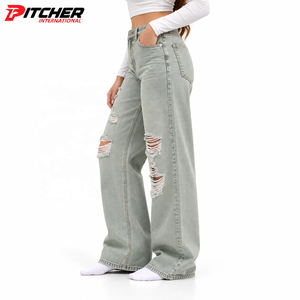 Jeans en denim taille haute personnalisés pour femmes, coupe droite, denim indigo pour la production de marques de mode en marque blanche - Product Image 2
