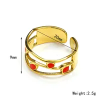 Bague ouverte double couche ajourée pour femme en acier inoxydable, incrustée d'une pierre verte ronde, large et réglable, style tendance