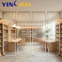 YINGHAI Custom White Stainless Steel Fluted Glass Partition Screen Freestanding Decorative Room Divider for Bedroom Library