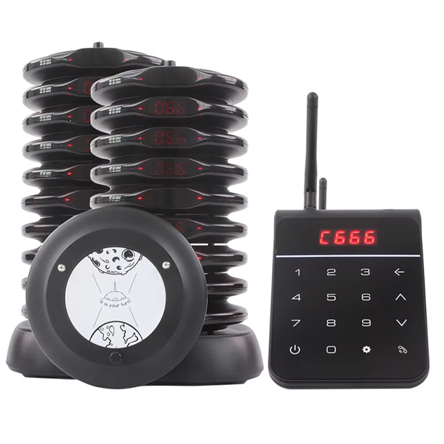Wireless Restaurant Pager System Guest Queue Paging System Waterproof 20 Coasters Ring Flash Vibrate for Food Court Cafe Shop