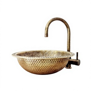 Nouvel arrivage : Évier de cuisine rond en laiton martelé, à cuve unique, idéal pour les hôtels et les réceptions de mariage - Product Image 1