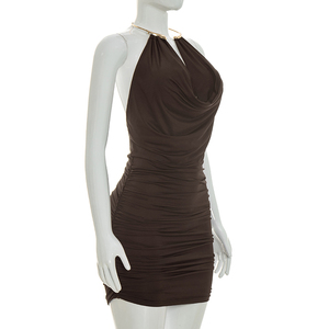 Viviblook D26DS162 Vestido Nuevo de Verano para Mujer, Sin Mangas, Sexy, con Anillo Metálico, Cuello Halter, Mini Vestido Ajustado - Product Image 2