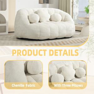 Manufacturer Chenille Fabric Loveseat 2-seat Lazy Accent Floor Soft Lounge Chair <b>Bean</b> <b>Bag</b> Chair Supplier <b>for</b> Bedroom - Product Image 2