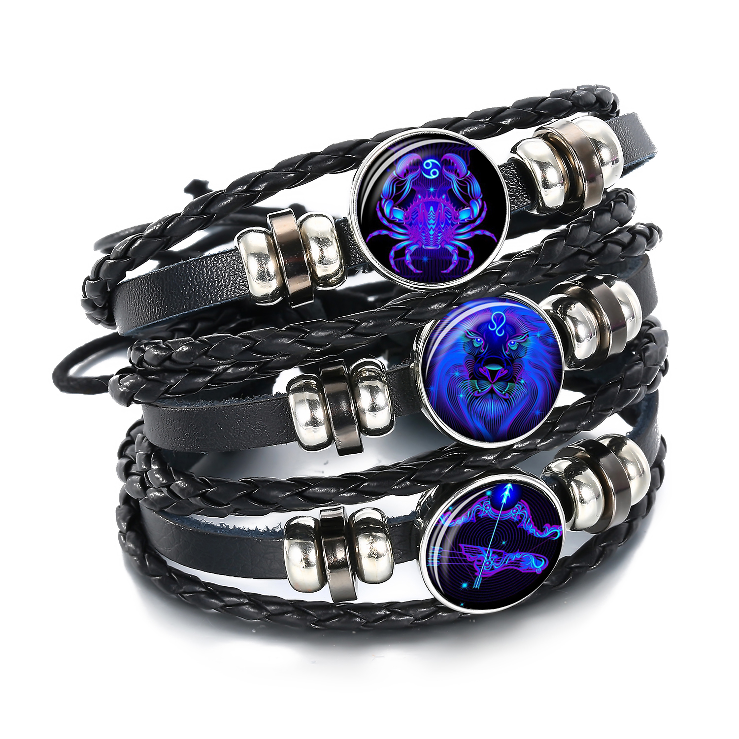 KISSWIFE Horoskop Geflochtenes Leders eil Leuchtendes Armband Schmuck Glow In The Dark Astrologie Chinesisch 12 Sternzeichen Armbänder