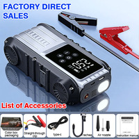 Démarreur portable 4-en-1 : booster de batterie de voiture, chargeur de batterie externe, pack de batteries au lithium, pompe à air pour pneus avec éclairage d'urgence