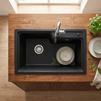 Évier de cuisine en pierre composite de granit et quartz, fait main et sur mesure, à poser, simple ou double bac, installation monotrou