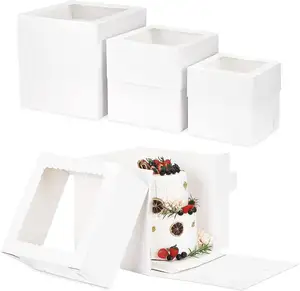 Caja de pastel transparente alta de 4-12 pulgadas de cartón con logotipo personalizado con ventana transparente para transporte y presentación de pasteles