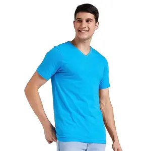 Bangladesh Leverancier Heren Casual T-Shirt Custom Design Stijlvolle Effen Kleur V-Hals Slim Fit T-Shirt Met Korte Mouwen Voor Mannen