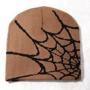 Bonnet en jacquard Y2K à motif toile d'araignée, nouveau bonnet en jacquard à lettres, style hip-hop, chapeaux chauds polyvalents pour hommes et femmes - Product Image 2