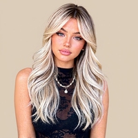 Perruque longue bouclée de 26 pouces, style européen et américain, dégradé blond platine, pour femme, cheveux naturels, grandes ondulations, perruque complète 180%
