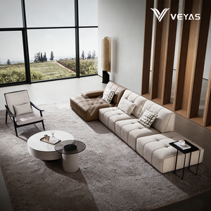 Sofá Seccional en Forma de L de Tres Plazas, Reclinable, de Tela, Estilo Moderno, Diseño Escandinavo, para Uso en Villas, Marca Foshan Veyas - Product Image 4
