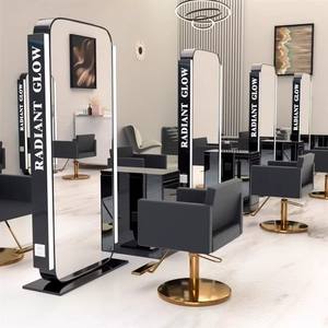 Modern Luxury Double Sides Hair Station <strong>Salon</strong> Furniture Gold Beauty <strong>Salon</strong> Mirror Station With <strong>Led</strong> <strong>Lighting</strong> and Cabinet - Product Image 4