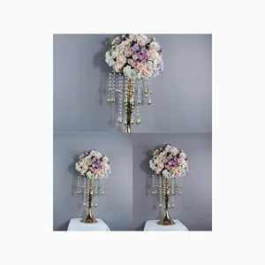 Nueva moda reutilizable oro cristal con cuentas Metal cuerno florero boda pieza central boda florero