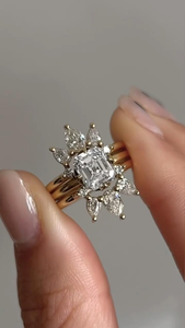 2CT Asscher Cut Lab Grown Diamond Ring Floral <b>Cluster</b> Pear Halo Engagement Ring Yellow Gold Fine Jewelry - Product Image 4
