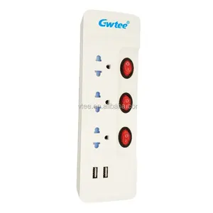 Tailândia padrão 3 maneiras soquete com Surge Protector Cabo De Alimentação De Plástico Elétrico Strip Plug Socket Extension carton e Plug