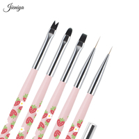 Lot de 5 pinceaux de manucure professionnels en nylon à motif fraise et marguerite, manche rose, pour liner et gel français