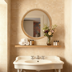 Miroir mural rond en bois naturel, miroir décoratif minimaliste <span class=keywords><strong>de</strong></span> 23,62 pouces pour <span class=keywords><strong>salle</strong></span> <span class=keywords><strong>de</strong></span> <span class=keywords><strong>bain</strong></span>/salon (cadre en bois massif élégant) - Product Image 2
