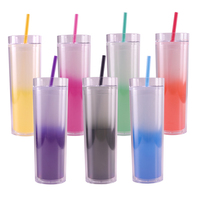 Tasse de voyage en acrylique réutilisable, gobelet mince, en plastique transparent, rose, froid, bleu, Double paroi, couleur magique, Change de couleur 16 oz, 1 pièce