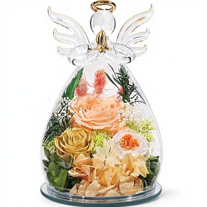 Rose éternelle préservée, figurines d'anges en verre, vraies roses colorées, cadeau d'anniversaire, de fête des mères pour maman, grand-mère - Product Image 1