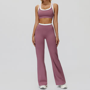 Trendige Damen-Sportbekleidung: Hochgeschnittene Schlaghose mit Stützendem Sport-BH, 2-teiliges Aktiv-Outfit für Fitnessstudio und Workout - Product Image 4