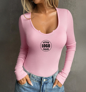 T-shirt côtelé Y2K pour femme, 92% viscose, 8% élasthanne, col rond, coupe ajustée, manches longues, haut pour sortir en soirée pour filles - Product Image 1