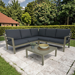 Ensemble de mobilier d'extérieur moderne en aluminium en forme de L avec tissu pour salle à manger, entrée et jardin - Product Image 4