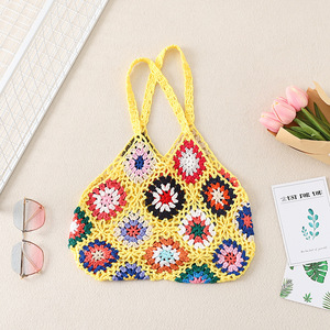 Bolso de mano de poliéster tejido a crochet hecho a mano, estilo europeo-americano transfronterizo, diseño de cuadros de <span class=keywords><strong>abuela</strong></span>, moda urbana, portátil - Product Image 2