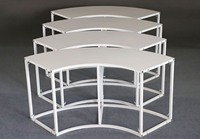 Table de présentation en métal courbé multi-combinaisons, en forme de S, ronde, à disposition irrégulière, pour buffet de desserts de mariage, idéale pour la location.