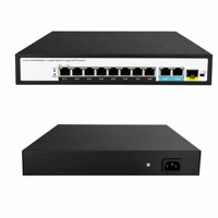 Switch PoE+ Gigabit non géré 8 ports, 30W/Port, budget 120W, 2 ports RJ45 + 1 port SFP Uplink, extension 250m, montage en rack sans ventilateur, caméra IP