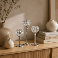 Ensemble de 3 bougeoirs en cristal dorés et argentés avec perles pour bougies chauffe-plat, idéal pour les mariages, Noël, le Nouvel An et les centres de table de fête