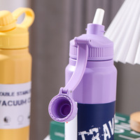 Botella de Agua de Acero Inoxidable con Aislamiento, Termo de Doble Pared, Tapa Flexible, Paja, Viaje, Deportes, Camping, Gimnasio, 28 oz