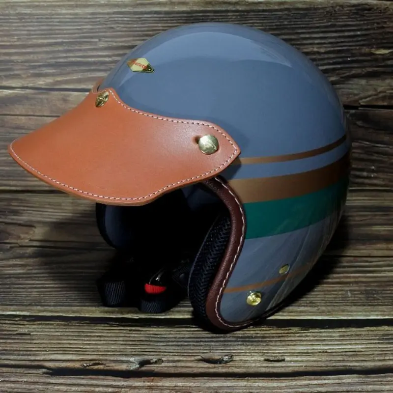 Helm sepeda kulit coklat buatan tangan, helm kulit dengan Visor kustom untuk sepeda motor