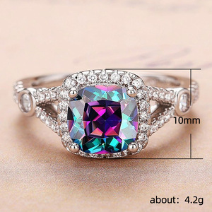 Anello di fidanzamento quadrato colorato per donna, elegante gioiello da dito alla moda per matrimonio - Product Image 6