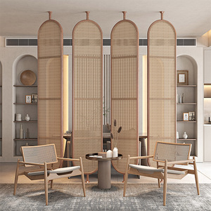 Divisorio Rotante Decorativo Moderno in Rattan, Set di 4 Pezzi, Parete Divisoria Girevole per Soggiorno - Product Image 3
