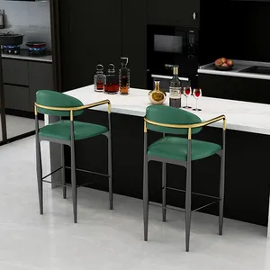 Silla moderna de lujo para bar, asiento de cuero de terciopelo y metal dorado de tela, para restaurante, hotel, cafetería, hogar y bar