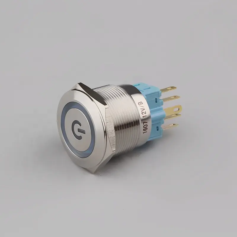 Interruptor de botón iluminado de encendido/apagado de metal de 25mm de acero inoxidable
