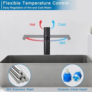 Robinet <span class=keywords><strong>mitigeur</strong></span> haut pour lavabo avec bec de 204 mm de hauteur 360 °   Robinet mélangeur pivotant à levier unique noir mat - Product Image 2