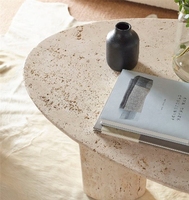 Table basse ovale en pierre naturelle sculptée à la racine, style italien moderne, grande table ronde de designer de luxe, table basse en travertin