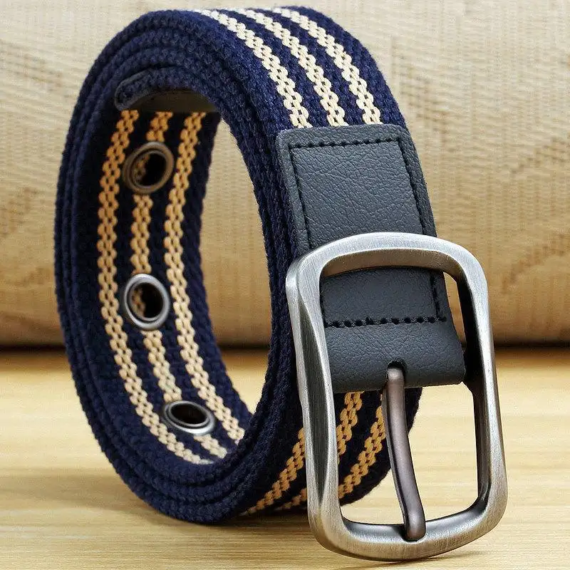 Men and Women's Casual Canvas Polyester Pin Buckle Worker Young Student Outdoor Training Belt