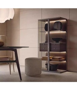 Italian Walnut Fighter Modern Home Furniture Wine Rack Model 9988 Luxury Explosion-proof Glass <b>Cabinet</b> 9988 Luxury Wine <b>Cabinet</b> - Product Image 1