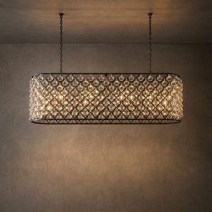 Lustre rectangulaire en cristal à motif de losanges décoratifs pour la décoration de villas, restaurants et cafés - Product Image 3