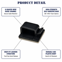 Vente en gros de clips de câbles autocollants durables personnalisés en nylon plastique, organisateur de fils noir, à prix abordable