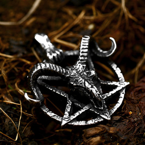 SS8-853P Steel Soldier Stainless Steel <strong>Pentagram</strong> Pan God Skull <strong>Goat</strong> <strong>Head</strong> Pendant Necklace Satanism Occult Metal Vintage Star - Product Image 2