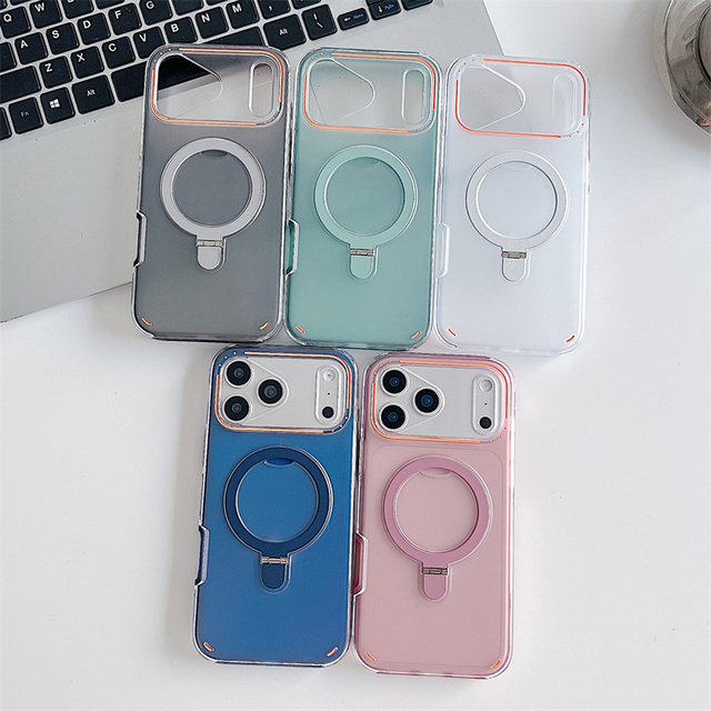 Bumper Armor Matte Magnetic Ring holder Phone case for iPhone 17 16 15 Pro Max Stand PC TPU 3 IN 1 Bracket Shockproof Back Cover