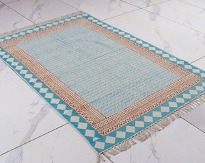 <b>Boho</b> Indian Block Print Cotton <b>Rug</b> Handmade Carpet with Tassels Area <b>Rug</b> Home Decor - Product Image 1